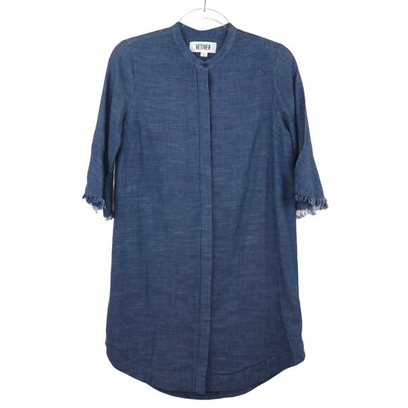 Vetiver 90s Vintage Denim Bell Sleeve Button Down Mini Dress Casual Small - Picture 3 of 5